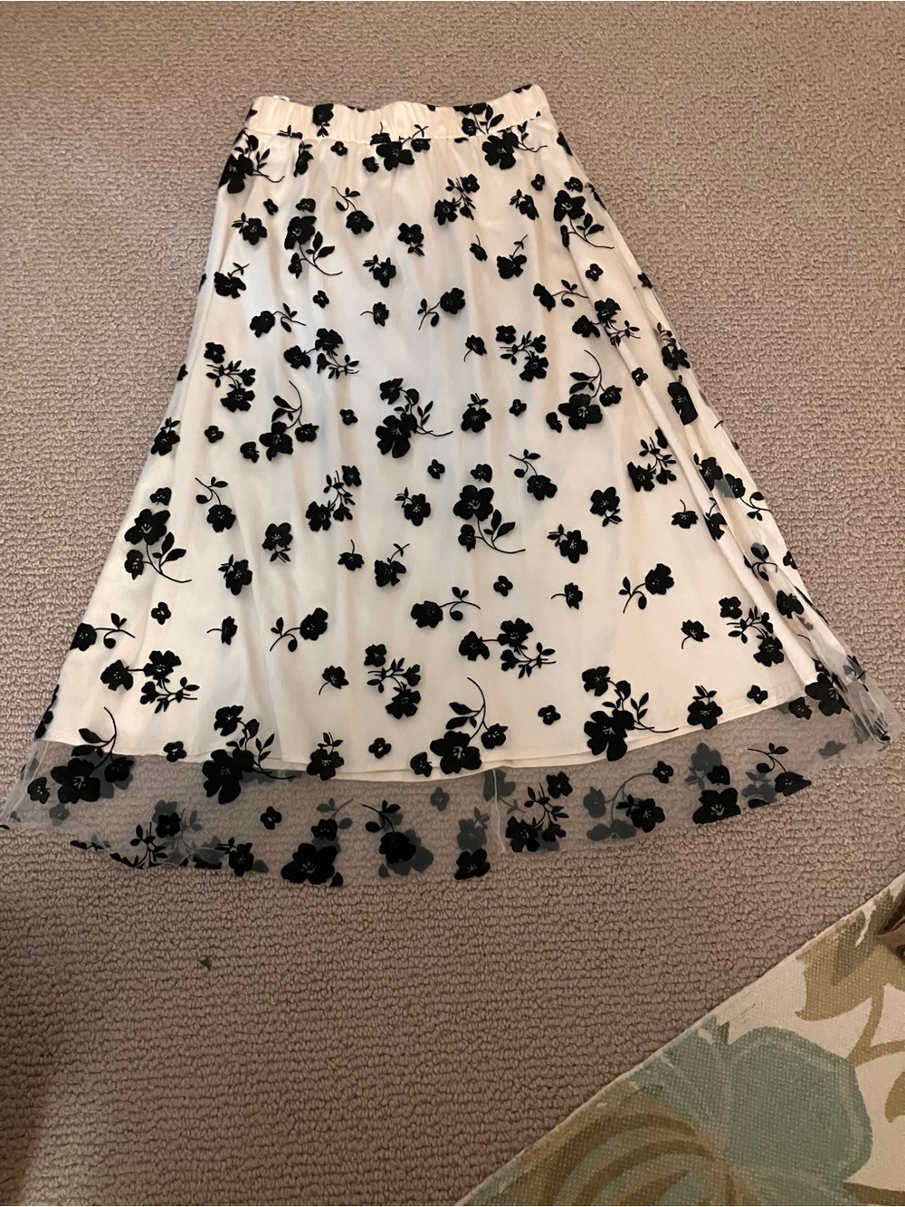 Cream Midi Skirt with Black Floral Print